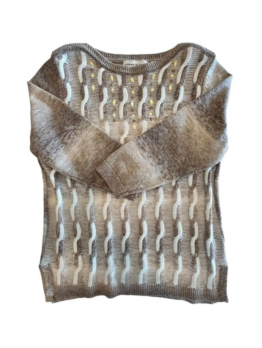 Alfred Dunner Sweater Womens Sz Petite Med Beaded Cable Knit Academia